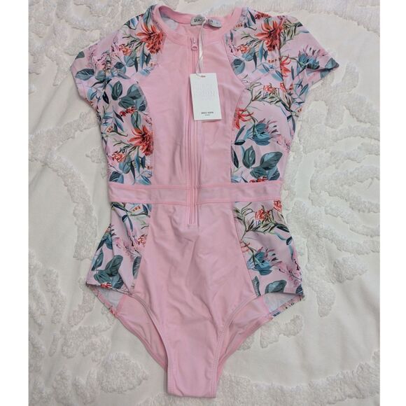 👙 Grace Karin Pink Floral One Piece Swimsuit Size S NWT - Picture 1 of 6